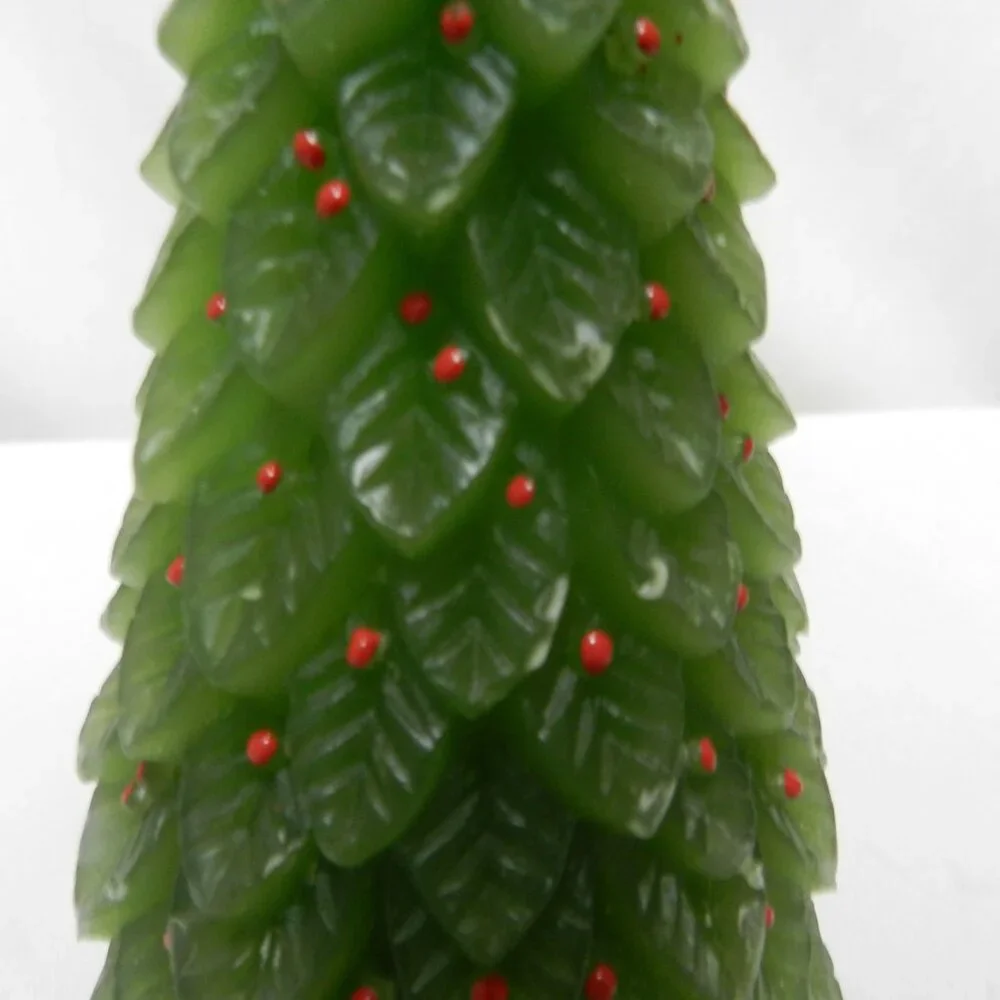 Crate & Barrel Christmas Tree w/Holly Candle green red Holidays 7